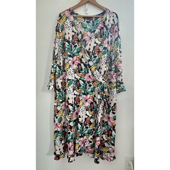 Lane Bryant Dress Womens 26/28 Floral Faux Wrap Tie Waist L/S Boho Fairy‎ Party - Picture 1 of 11